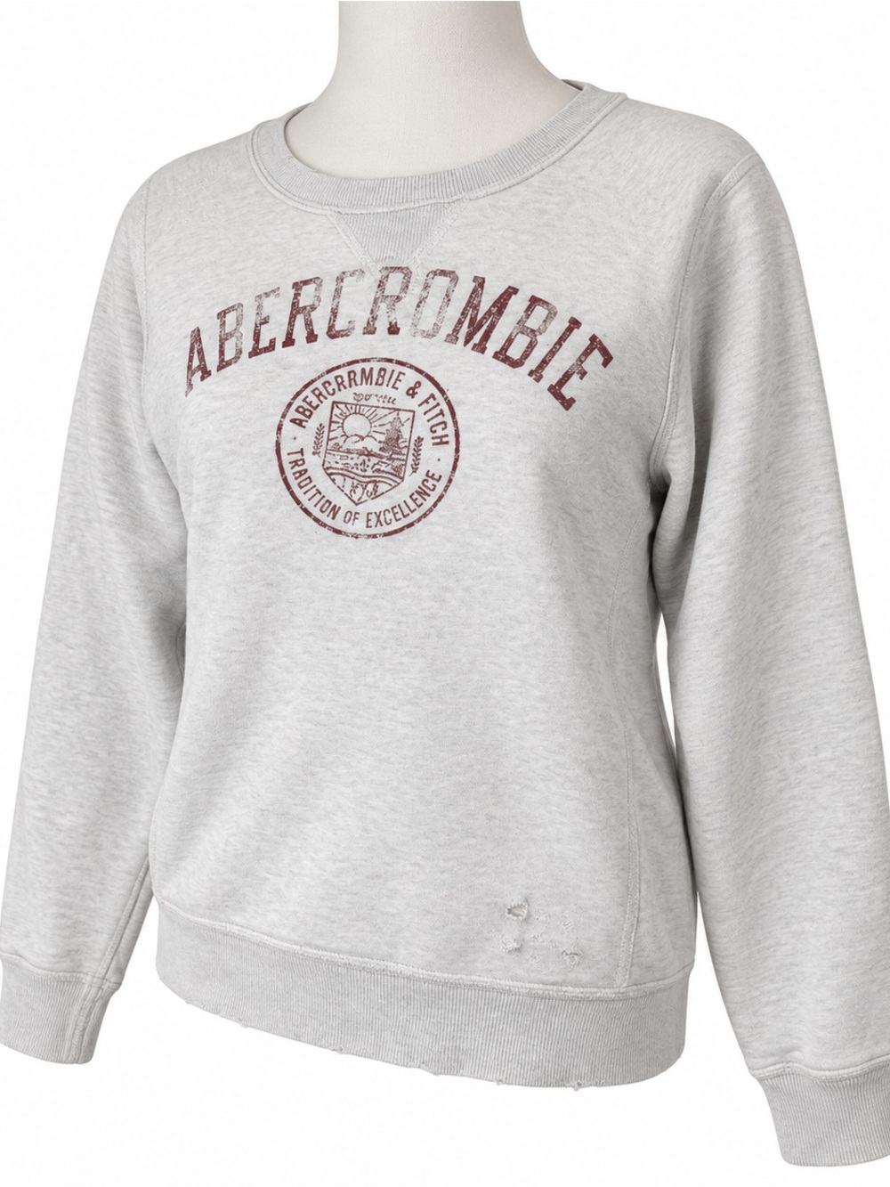 Abercrombie & Fitch Light Gray Crewneck Sweatshirt with Maroon Logo